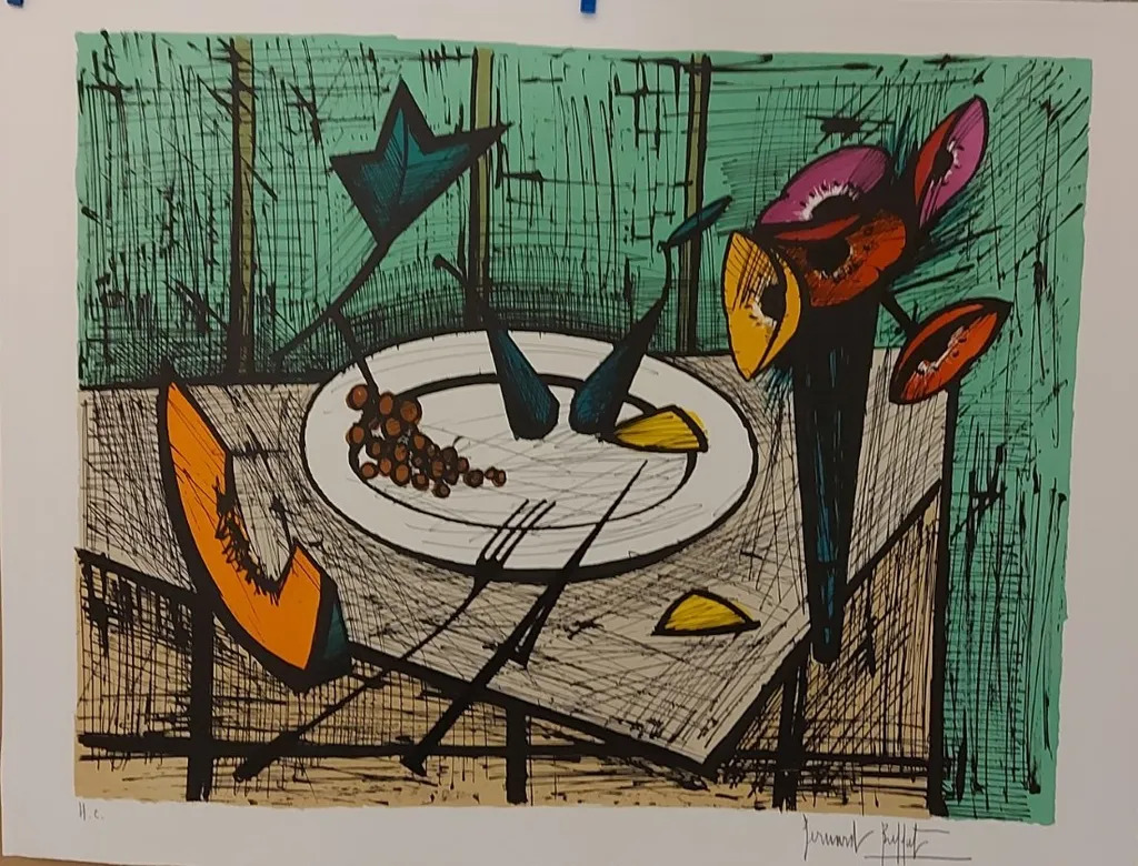 ベルナール・ビュッフェ「Nature morte aux poissons」 ベルナール