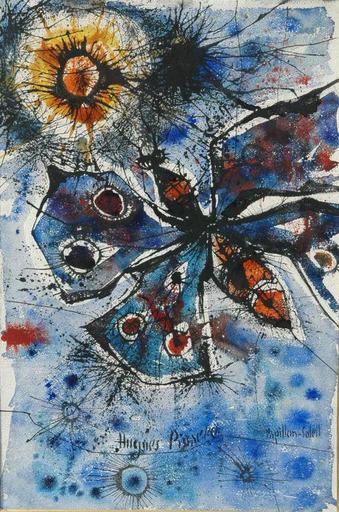 Hugues Claude PISSARRO - Zeichnung Aquarell - papillon soleil