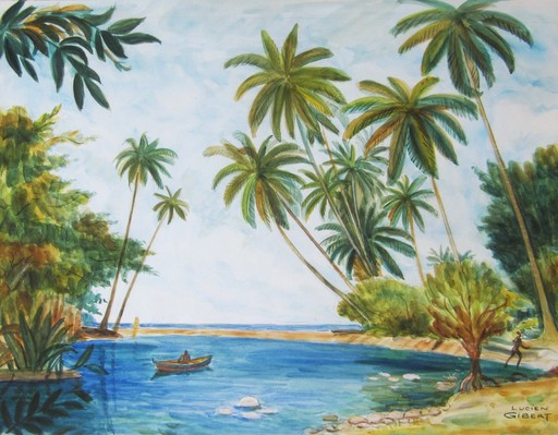 Lucien GIBERT - Drawing-Watercolor - Paysage de la Martinique ou d'Afrique 