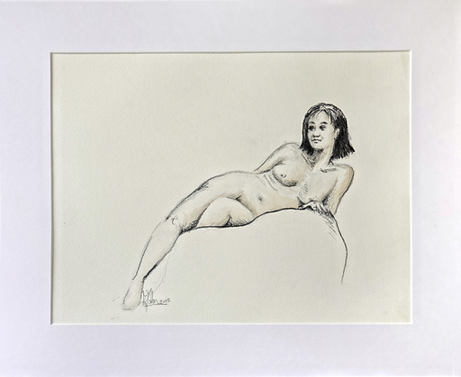 Annie MALARME - Drawing-Watercolor - nu sur le lit