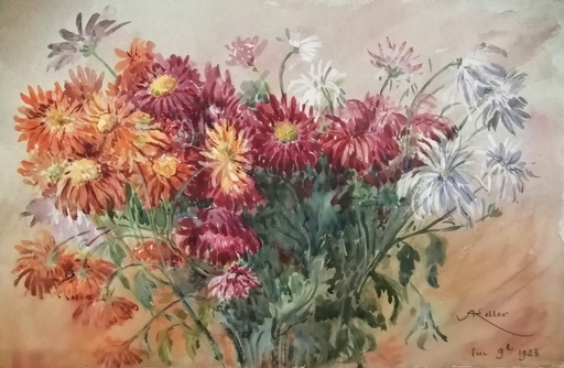 Alfred KELLER - Dibujo Acuarela - Nature morte aux fleurs 