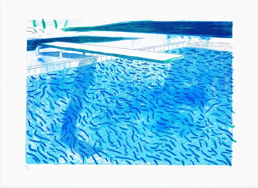 David HOCKNEY - Grabado - Lithograph of Water made of thick and thin lines, a green wa