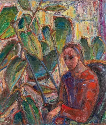 Marianne FIEGLHUBER-GUTSCHER - Painting - Frau im schwarzen Sessel