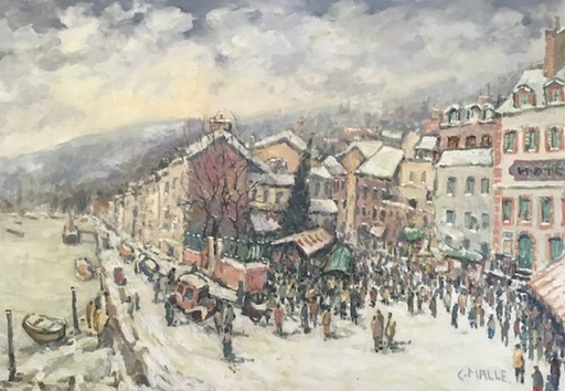 Charles MALLE - Gemälde - Le marché, bord de Seine
