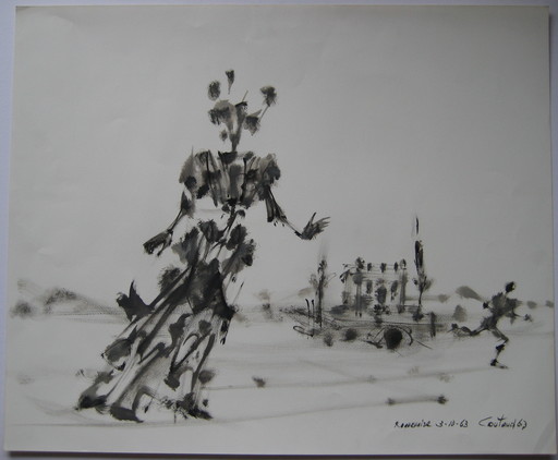 Lucien COUTAUD - Zeichnung Aquarell - DESSIN 1963 GOUACHE SIGNÉ MAIN HANDSIGNED GOUACHE DRAWING