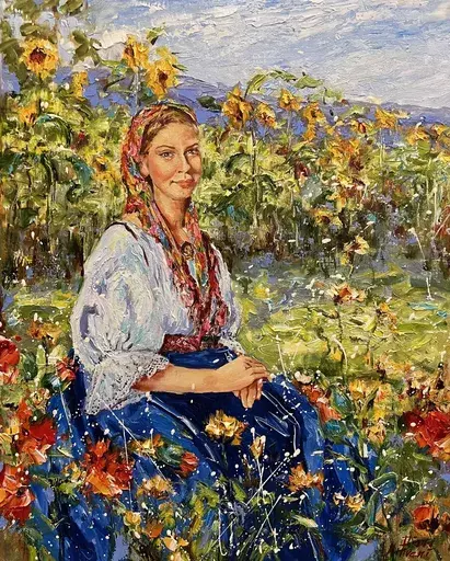 Diana MALIVANI - Painting - Au milieu des fleurs