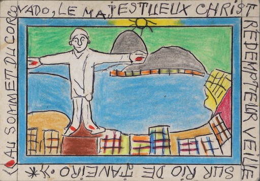 Frédéric BRULY BOUABRÉ - Drawing-Watercolor - Au sommet du Corcovado, le majestueux Chris rédempteur vieil
