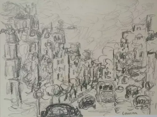 André LAURAN - Drawing-Watercolor - Lyon - Vers la Rue Duquesme, avenue de Lattre de Tassigny