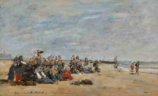 Eugène BOUDIN - Painting - Berck, groupe de pêcheuses assises sur la grève