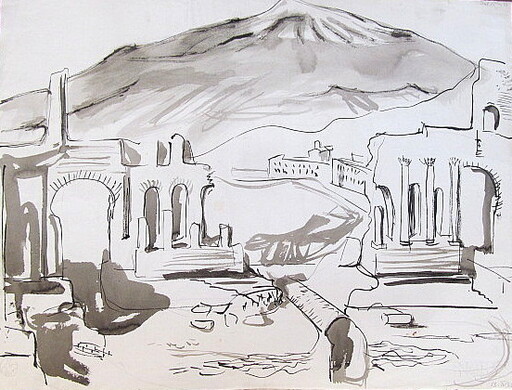 Erich HARTMANN - Drawing-Watercolor - #19772: Ruinen vor Ätna - Sizilien. 