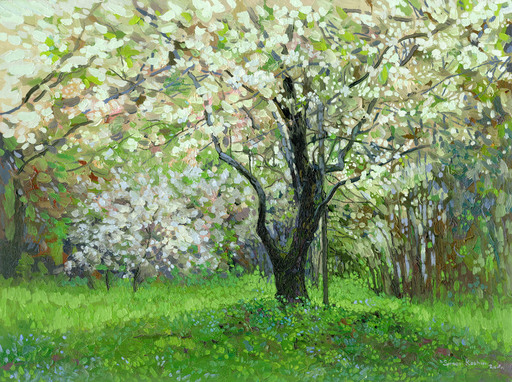 Simon L. KOZHIN - Pintura -  Apple blossom. Kolomenskoyoe gardens.