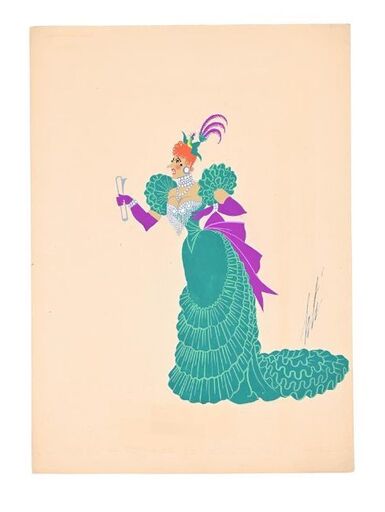 ERTÉ - Zeichnung Aquarell - Chanteuse Légère