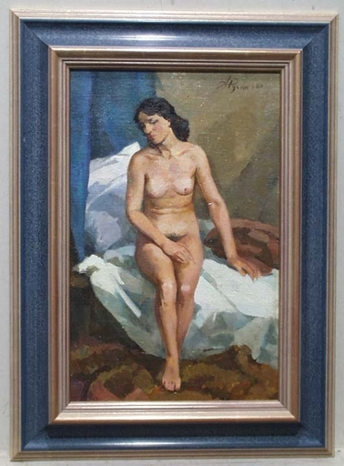 Arkadi RUSIN - Peinture - "Sitting Female Nude" by Arkadi Rusin 