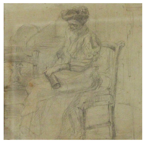 Carlo ERBA - Drawing-Watercolor - donna seduta con bottiglia