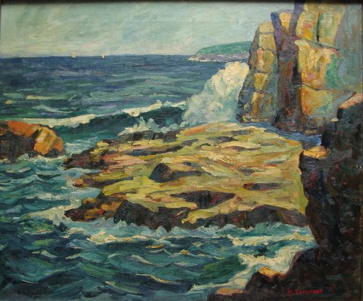 Henrietta BEAUMONT - Pintura - "Surf & Rocks - Cape Ann - Mass." 