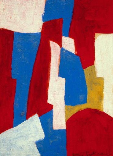 Serge POLIAKOFF - Drawing-Watercolor - Composition blanc, bleu, rouge, jaune  