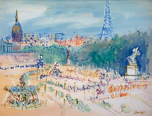 Jean DUFY - Disegno Acquarello - Place de la Concorde	