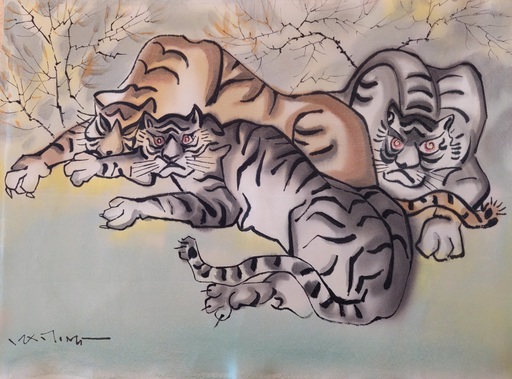 Mai LONG - Drawing-Watercolor - Tigers Resting in Shade, Long 08