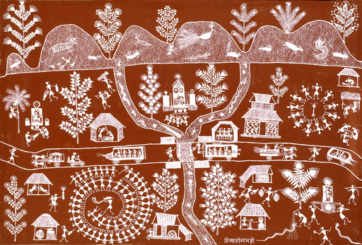 Jivya Soma MASHE - Painting - the Warli village 