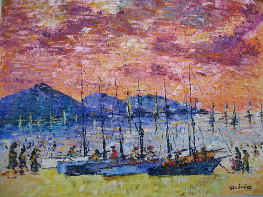 Georges R. QUINIO - Pintura - Ecole de Voile à Saint Florent en Corse