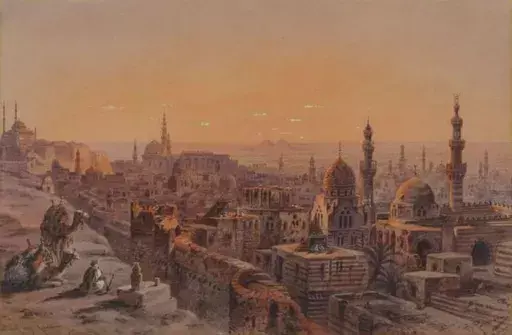 Friedrich PERLBERG - Dibujo Acuarela - Ansicht von Kairo