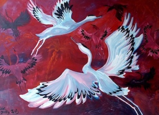 Nina URUSHADZE - Peinture - Cranes at Dusk