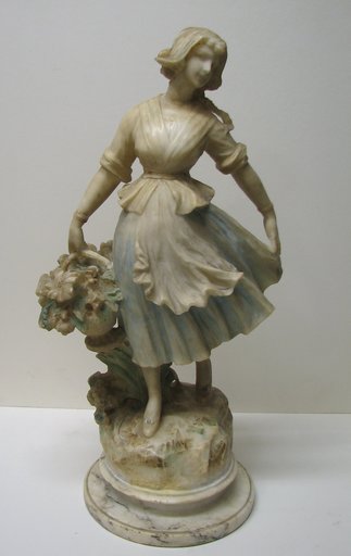 P. DEL LUNGO - Scultura Volume - "Young girl carrying a basket of flowers",