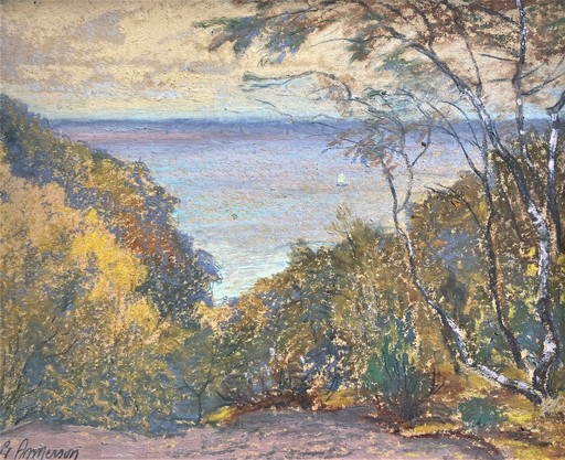 Edvins ANDERSONS - Painting - A wooded seascape