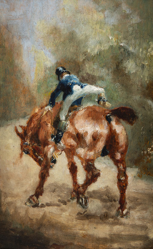 Henri DE TOULOUSE-LAUTREC - Pittura - Jeune cavalier enfourchant sa monture