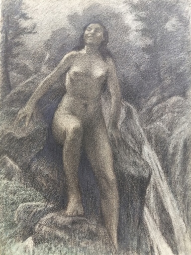 Charles françois MOUTHON - Disegno Acquarello - Nu la nuit - (M31)