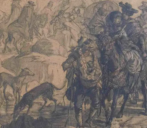 Alexandre C.G. PRÉVOST - Drawing-Watercolor - ROMERIA -  Espagne - CAVALIERS – LEVRIERS – CONTREBANDIERS 
