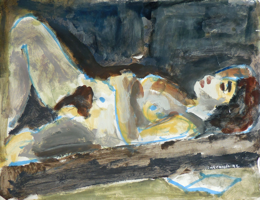Jean-Pierre CHEVASSUS-AGNES - Peinture - femme nue allongée après la lecture dans l'atelier