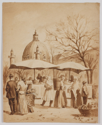 Maximilian SPILHACZEK - Disegno Acquarello - Max Spilhaczek (1876-1961), "Naschmarkt in Vienna"