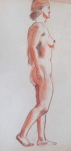 Paul MECHLEN - Drawing-Watercolor - Stehende Frau - Akt. 