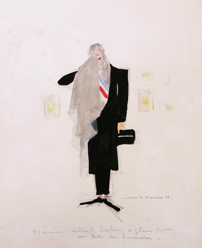 Jean Adrien MERCIER - Drawing-Watercolor - Caricature du Président Albert Lebrun