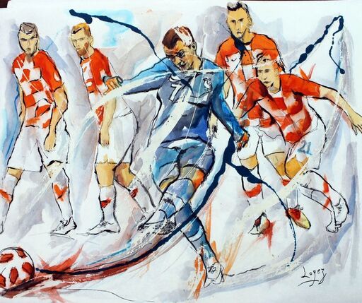 Jean-Luc LOPEZ - Drawing-Watercolor - Penalty durant la coupe du monde