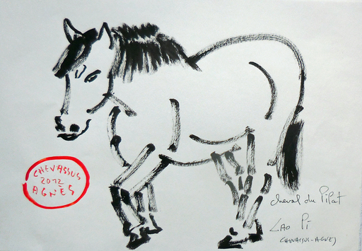 Jean-Pierre CHEVASSUS-AGNES - Dessin-Aquarelle - cheval dans le massif du PILAT LOIRE