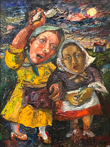 David BURLIUK - Peinture - Untitled (Two Peasant Women)