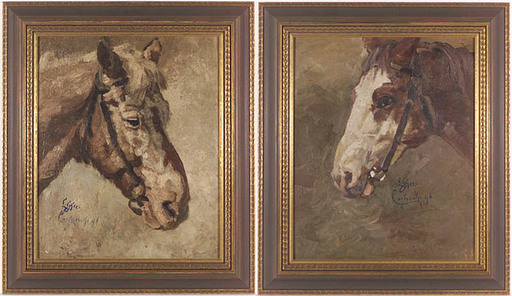 Leopold GHERI - Painting - Horse Heads, 1896
