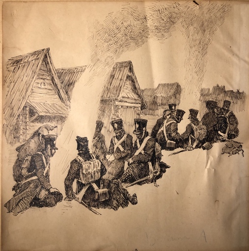 Charles Henri PILLE - Dibujo Acuarela - Berezina 1812