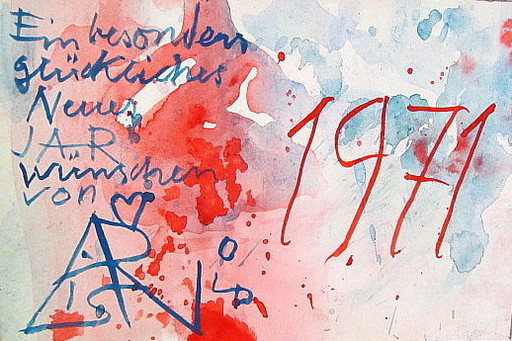 Arnold FIEDLER - Dibujo Acuarela - Neujahrsgruß 1971