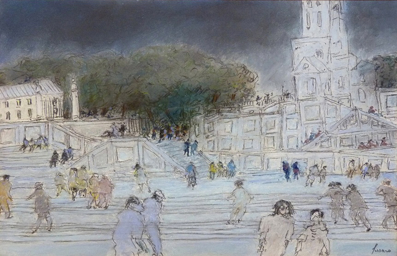 Jean FUSARO - Drawing-Watercolor - Le parvis (les marches...)