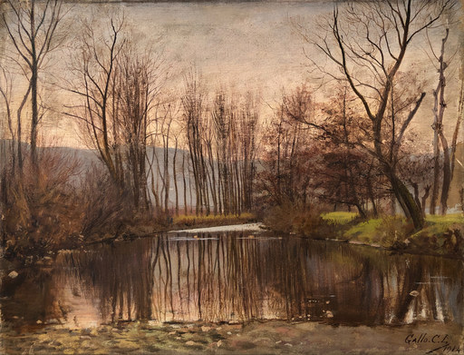 Carlo Leone GALLO - Painting - Scorcio di fiume (Bormida) 1914