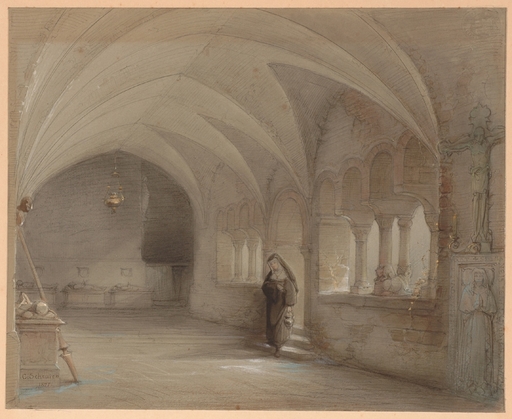 Caspar SCHEUREN - Disegno Acquarello - "In the monastery", Drawing, 1871