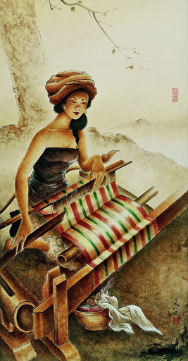 李曼峰 - 绘画 - Balinese Weaving, by Lee Man Fong