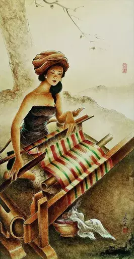 LEE Man Fong - Gemälde - Balinese Weaving, by Lee Man Fong