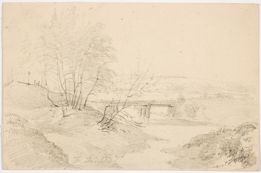 Franz II STEINFELD - Drawing-Watercolor - "Landscape with wooden bridge", drawing, ca. 1850