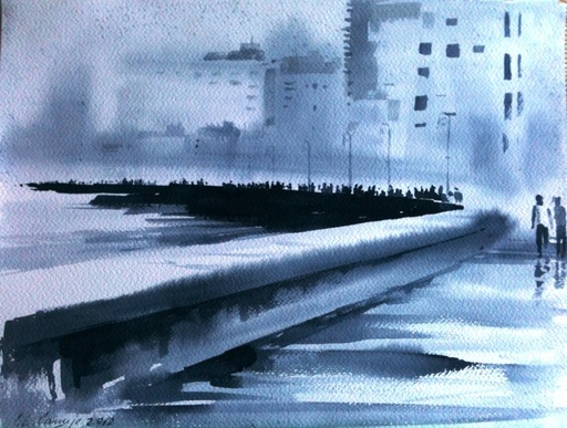 Luis Enrique CAMEJO - 绘画 - Untitled (Havana Malecón)