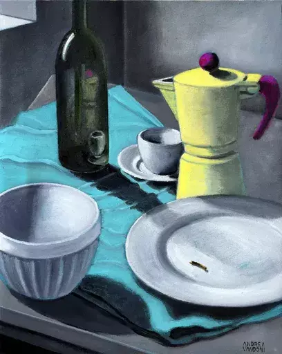 Andrea VANDONI - Painting - Italic Still Life After Eating Fruits 