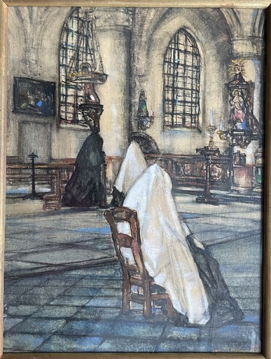 Alfred Napoléon DELAUNOIS - Pintura - Dans l’Eglise du Béguinage Louvain